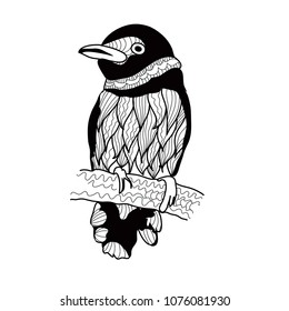 Hand drawn ornate sparrow in aztec style, Boho style