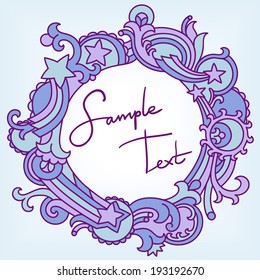 Hand drawn ornate vector circle frame in blue tones
