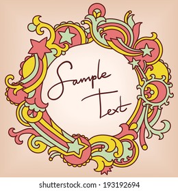 Hand drawn ornate vector circle frame. Colored