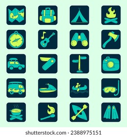 Hand drawn outdoor adventure icon set. Adventure doodle icon collections.