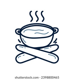 Hand drawn outdoor cooking doodle line illustration.
Outdoor cooking doodle icon vector.