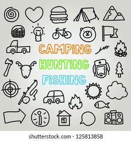Hand drawn outdoor objects vector set