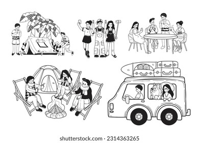 Hand Drawn outdoor traveler collection in flat style illustration for business ideas isolated on background