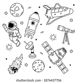 Hand drawn outer space doodle elements