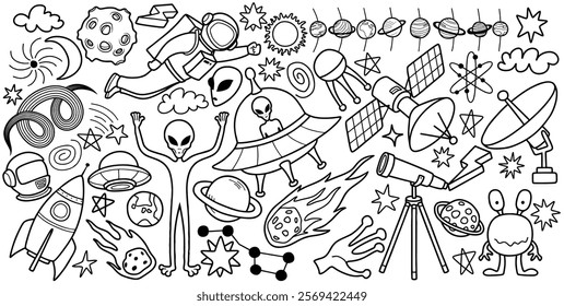 Hand drawn outer space element with doodle style on white background.