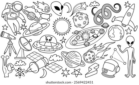 Hand drawn outer space element with doodle style on white background.