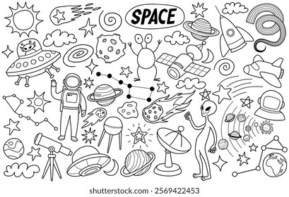 Hand drawn outer space element with doodle style on white background.