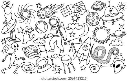 Hand drawn outer space element with doodle style on white background.