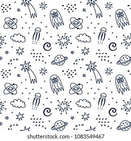 Hand drawn outer space seamless pattern. Vector illustration.