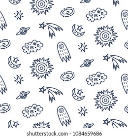 Hand drawn outer space seamless pattern. Vector illustration.