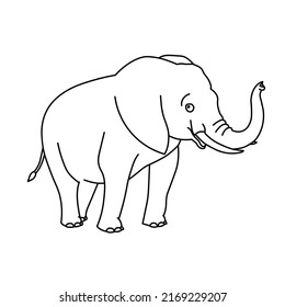 Hand drawn outline African elephant icon isolated on white background. Flat design. Vector illustration.