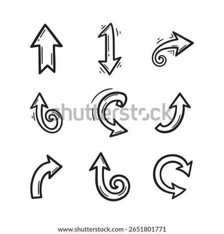 Hand drawn outline arrow icon set - navigation and directional symbols