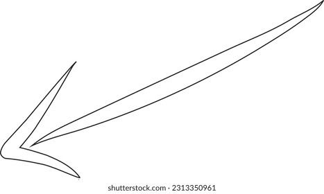 Hand drawn outline arrow isolated on white background. Simple line art arrow mark icon.