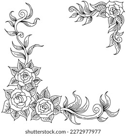 Hand drawn outline art flower wedding set design