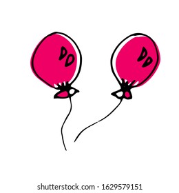 Hand drawn outline ballons in rose collor. Pink elements for Valentine's day. 