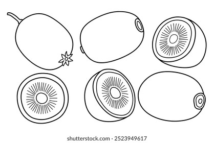 Hand drawn Outline black kiwi. doodle fruits set white doodle style.