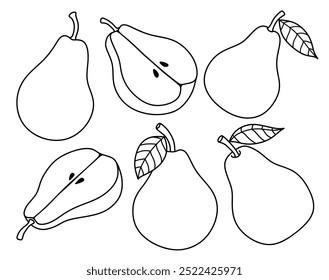 Contorno desenhado à mão pera preta. doodle frutas definir branco estilo doodle.