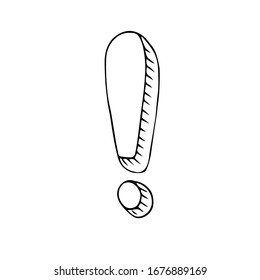 Hand drawn outline black sketch of exclamatory mark isolated on a white background.