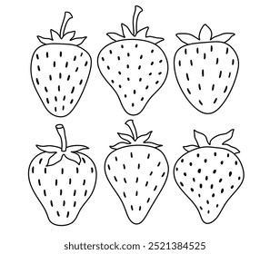 Dibujado a mano Esquema de fresas negras. Doodle frutas conjunto estilo Doodle blanco.