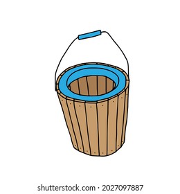 A Hand drawn outline brown vector illustration of a beautiful wooden basket isolated on a white background
