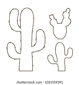 hand drawn outline cactus set