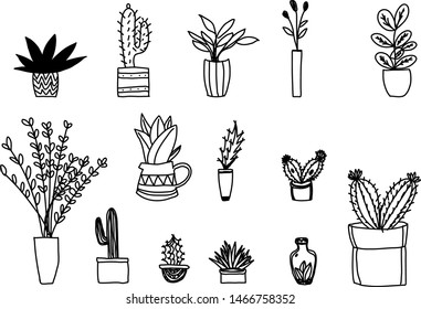 Hand drawn outline cactus set ,Cactus vector illustrations eps10