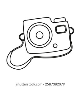 Hand drawn outline camera isolated on white background