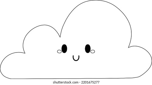 hand drawn outline cartoon cloud with face vector for coloring page