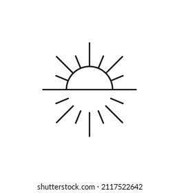Hand drawn outline celestial bohemian sunrise or sunset isolated on white background. Moon child illustration. Boho chic silhouette.