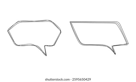 Hand drawn outline chat bubble with geometric style for cartoon text, pop art blank template. Place for text. Vector illustration in flat design style