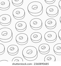 Hand drawn outline circles seamless vector pattern. Volumetric circles. Repeating circles pattern. Donuts pattern. Geometric shapes ornament. Black and white vector background.