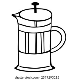 Hand drawn outline coffee pot isolated on white background. Vector sketch illustration. Perfect for print, web, menu and infographics.