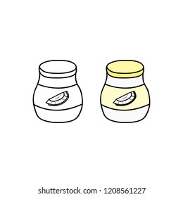 Hand drawn outline and colored coconut butter or spread isolated on white background.