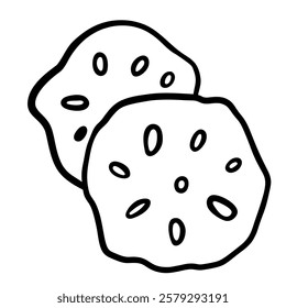 Hand drawn outline of cookies on a white background. Vector illustration. Perfect for icon, menu, sticker sign, logo, card, label, poster, banner, coloring