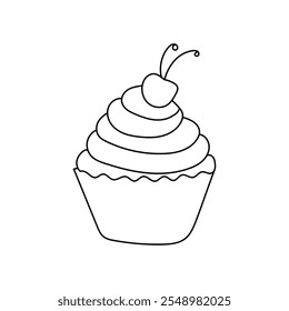 Hand Drawn Outline Cupcake Vector Illustration