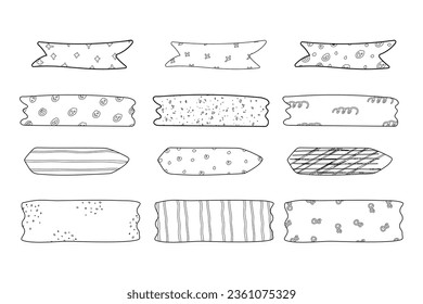 Hand drawn outline cute bookmarks, stickers, label