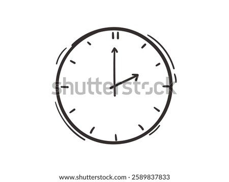 Hand drawn outline doodle clock icon, two oclock illustration