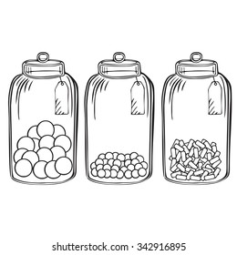 Hand drawn outline doodle glass candy jar vector