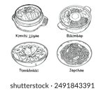 Hand Drawn Outline Drawing Korean Food Vector Illustration