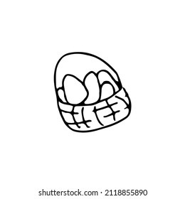 hand drawn outline element for easter, basket with eggs