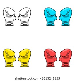 Hand Drawn. Outline and filled Boxing Gloves Vector Icon Logo Illustrations with shading. EPS