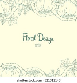 Hand drawn outline floral border, vector illustration