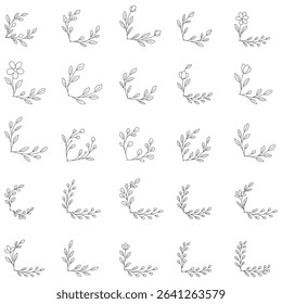 Hand Drawn Outline Floral Corners Set Ellement