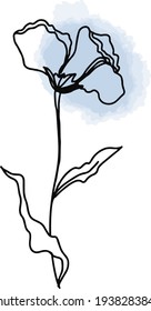 Hand drawn outline flower with blue watercolor paint, converted to vector
