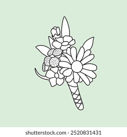 hand drawn outline flower corsage