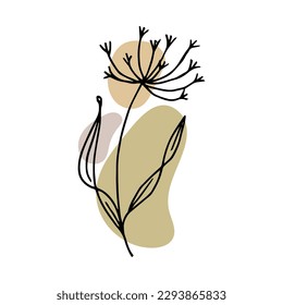 Hand drawn outline flower in doodle style with abstract color splashes added. Illustration, vector	
