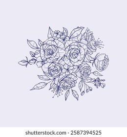 hand drawn outline flowers illustration. Line Drawing flower. hand drawn sketch of flowers illustration. 