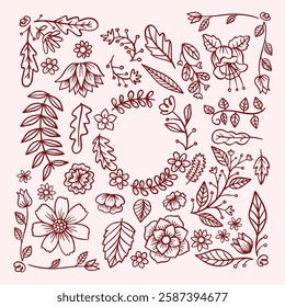 hand drawn outline flowers illustration. Line Drawing flower. hand drawn sketch of flowers illustration. 