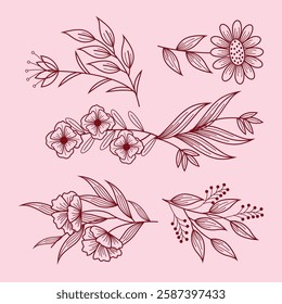 hand drawn outline flowers illustration. Line Drawing flower. hand drawn sketch of flowers illustration. 