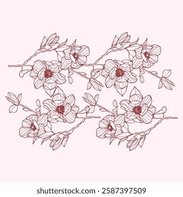 hand drawn outline flowers illustration. Line Drawing flower. hand drawn sketch of flowers illustration. 